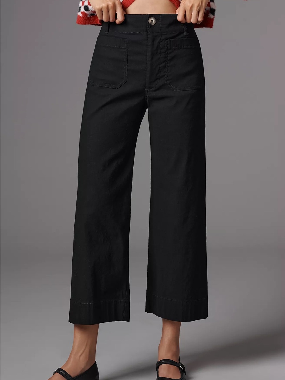 Maeve Black Wide-Leg Cropped Pants